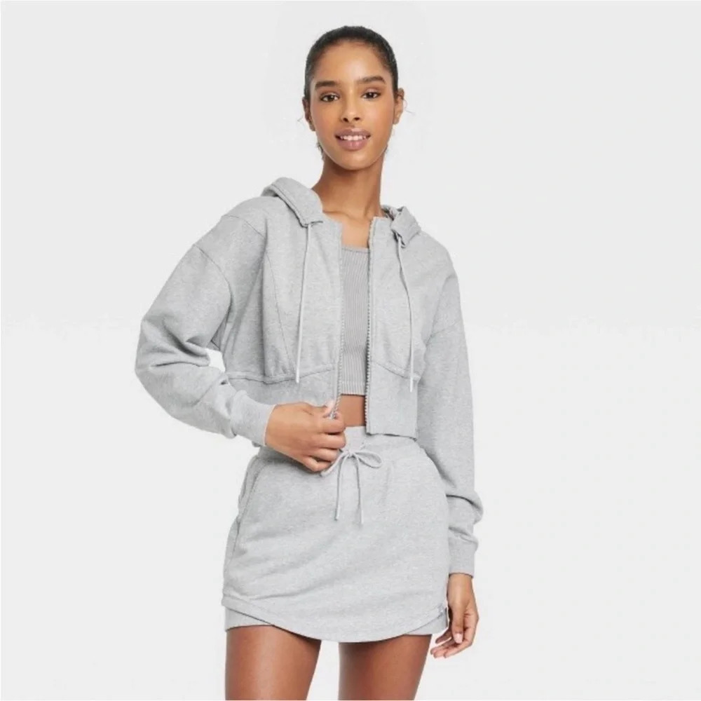 JoyLab Corset Cropped Hoodie Sweatshirt 🩶